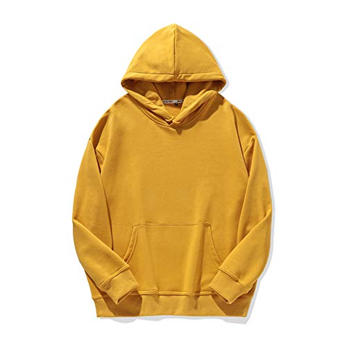 TINGAO Camiseta de color sólido para parejas con hombros sueltos en blanco y tops con capucha para adultos, unisex, para hombre, liso, sudadera con capucha (amarillo, XXL estilo suelto) Cover