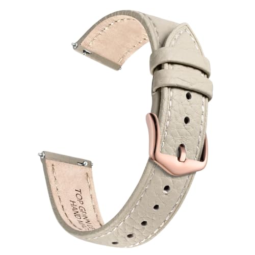 CANYSON 14mm Leather Watch Band for Women, Top Grain Leather, Lychee Texture, Quick Release Strap - Beige/Rosegold Buckle