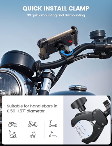 Lamicall Bike Phone Holder Mount - Motorcycle Handlebar Phone Mount Clamp, One Hand Operation, ATV Scooter Phone Clip for iPhone Air 17 16 15 Pro Max / 14 Plus, S20 and 4.7-6.8
