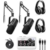 Movo Portable Podcast Equipment Bundle for iPhone/Android Phones- Podcast Kit with Audio Interface, 2 UM6 Dynamic Mics, 2 Headphones, 2 Boom Arms - for Smartphones, Computers, PC and Mac