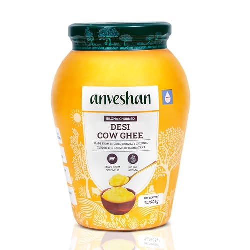 Anveshan A2 Cow Ghee 1 Litre | Traditionally Bilona-Churned, Danedar Ghee | Aromatic| NABL Lab...