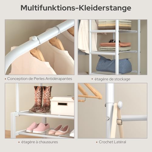 ZHKINGGS Metall Kleiderständer für Doppelstange - Multifunktionaler Kleiderstange mit zwei Ebenen Aufbewahrungsregalen für Haus Schlafzimmer für Mäntel, Taschen, Schuhe, Stiefel(Weiß)