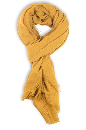 fashionchimp BASIC-Schal für Damen mit weichem Fransensaum, Tuch in leichter Qualität mit Baumwolle, einfarbig (Curry)