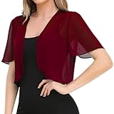 APCZCKNGNY Bolero - Chaqueta de manga corta para mujer, de gasa, para verano, bordada, corta, abierta, elegante, para cubrir vestidos, granate, L