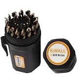 KiWALL 29-Piece M2 High Speed Steel Drill Bit Set, 135° Split Point & Precision Ground Tip for Metal, Alloy Steel, Wood & Plastic, Black with Indexed Round Storage Case (1/16”–1/2” by 64ths)