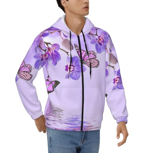 Sweat à capuche zippé homme imprimé papillon violet chaud S-3XL