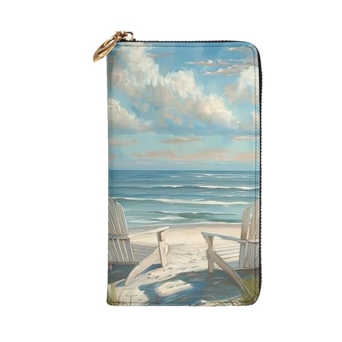 Women's Leather Wallet - beach scene with chairs Prints Coin Purse Travel Card Holder Zipper Purse Cell Phone Handbag2