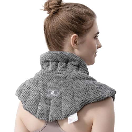 Microwave Heating Pad for Neck, Shoulders Back Pain Relief | Large Moist Weighted Cordless Heat Pad | Heated Neck Wrap for Targeting Stress, Tension Relief and Relaxation Grey