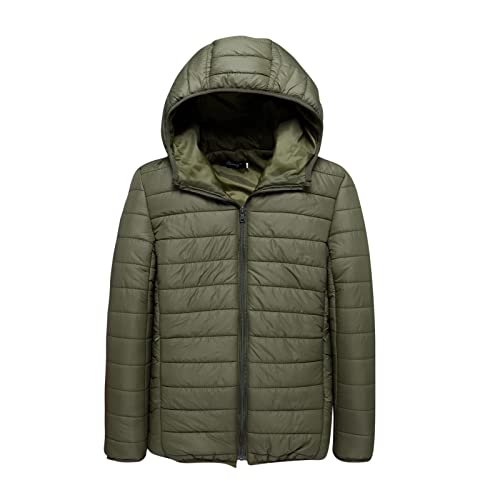 Badhub Men's Thicken Puffer Jacket Long Sleeve Solid Full Zip Insulated Water-Resistant Soft Warm Winter Down Coat With Hood #TOP19