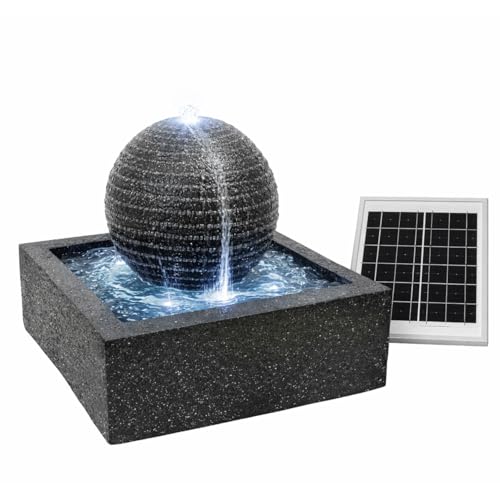 Gardenwize Solar Powered Black Granite Effect Garden Water Feature – Weatherproof Resin Fountain with LED Light, Low Maintenance, Eco-Friendly Outdoor Garden & Patio Ornament