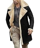 J'Jackin Black B3 Shearling Leather Coat for Men – Classic Long Aviator Trench Coats XX-Large