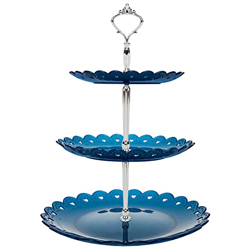 Soporte para Bandeja de Tartas, 3 Niveles ,Soporte de Tartas de Fruta Redondo,Desmontable Soporte de Postre para Tea Party/Bodas / Fiestas(Azul) Cover
