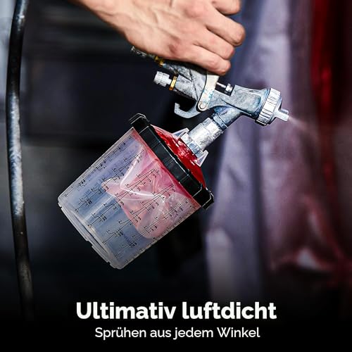 InoKraft Einweg-Farbspritzpistolenbecher, Farbsystem für HVLP- und LVLP-Farbspritzpistolen, 22 Unzen (650 ml) Set mit 45 Bechern und Deckeln, 1 Hartbecher mit Haltering und 20 Verschlussstopfen