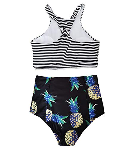 Mansy Women's 2PCS Tripe Padded Push Up High Waisted Bikini Swimsuit Swimwear