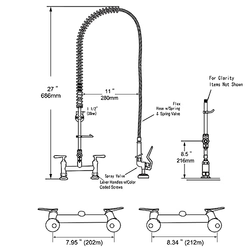Tceumik Commercial Sink Faucet With Flexible Pre-Rinse Pull Down Sprayer Adjustable Center 27'' Height With 12'' Add-On Swivel Spout Deck-Mounted Kitchen Faucet For Restaurant 2 Or 3 Sinks #TOP6