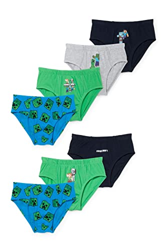 C&A Kinder Jungen Slip 7er Pack|Multipack Melange / Meliert|Bedruckt Baumwolle Minecraft schwarz 122-128