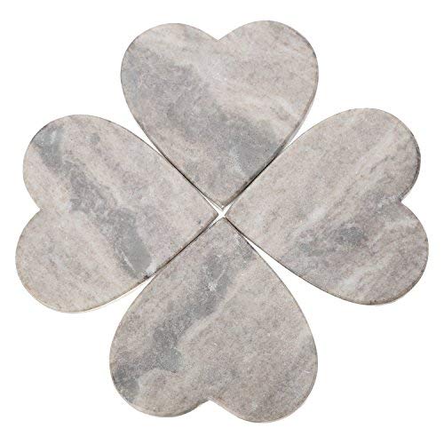 Shalinindia Handmade Love Heart Shape Marble Stone Tea Coasters Set Of 4 For Drink Size- 4X4X0.75 Inch Cocktail Coffee Dinning Table- Artisan Crafted In India (Brown Galaxy) #TOP4