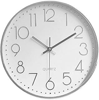 Foxtop Modern Wall Clock, 12 inch Silent Non-Ticking Battery Operated Decorative Silver Wall