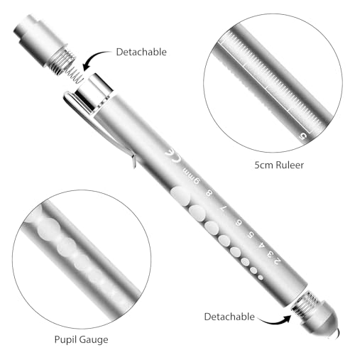 RISEMART Pupillenleuchte, Diagnostikleuchte Krankenschwester Rettungsdienst Zubehör mit Pupillenmessgerät und Lineal (Schwarz und Silber)