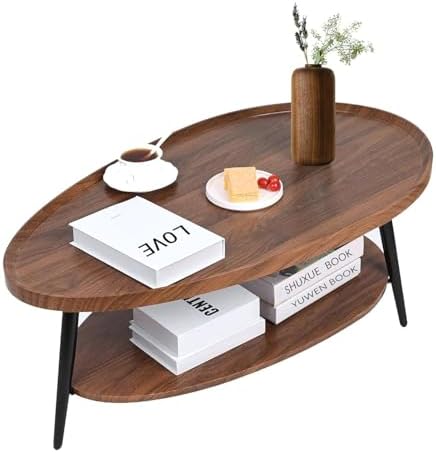 MOHQZA Couchtisch Oval Holz | Wohnzimmer Tisch für Couch | Wohnzimmertisch mit Stauraum | Einfacher Aufbau Industrie-Design 100x55x38 cm | Kleine Moderne Couchtische für Heim und B
