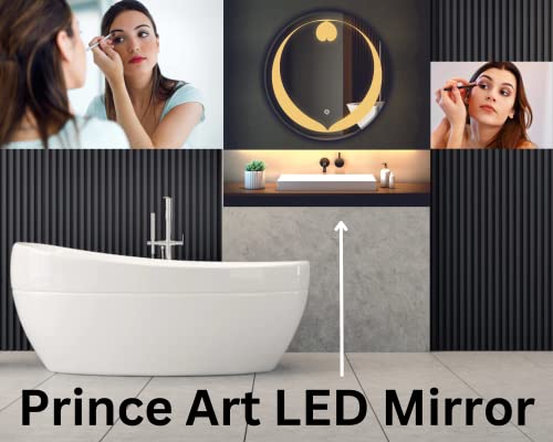 Image of LED Mirror Glass Bathroom Wall - Decorative Led Mirror with Touch Sensor Lights Cabinet Vanity Wall Design Darpan Full Length for Home (21x21 Inch Round DH10)