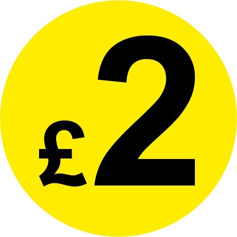 Permanent Adhesive - Black & Yellow 30mm Price Stickers/Labels from 10p to £5.25, 5000, £2 — image 1