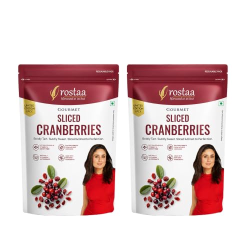 Image of Rostaa Gourmet Sliced Cranberries 200 gms | Rich in Antioxidants, Fiber & Vitamin C | Supports Immunity, Digestion & Heart Health | Premium & 100% Natural Snack (200 Gram (Pack of 2))