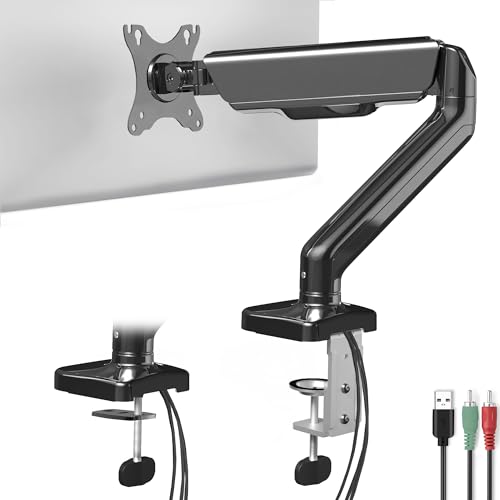 VIVO Single Monitor Height Adjustable Counterbalance Pneumatic Desk Mount Stand with USB and Audio Ports, Universal Fits Screens up to 27 inches STAND-V001OU