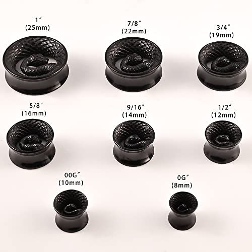 Doearko 2Pcs Ear Gauges Cool Snake Ear Plugs Tunnels 316 Stainless Steel Hypoallergenic Earrings Expander Body Piercing Jewelry (10Mm(00G), Black) #TOP3