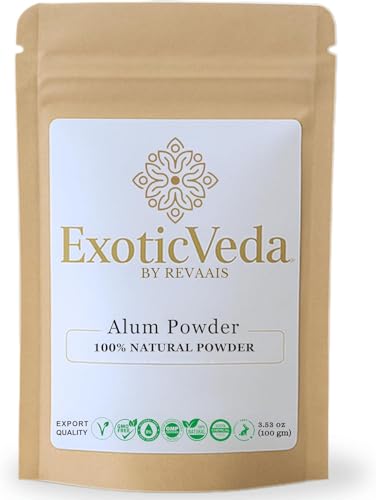 Exotic Veda 100% Pure Potassium Alum Powder(Fitkari)100g | Granulated Aluminium Potassium Sulfate | Natural Deodorant, Water Clarifier & Aftershave | Body Odor & Foot Odor Control, Canker Sores Relief