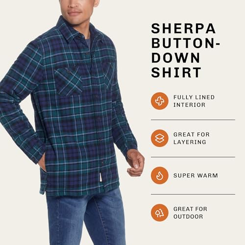 Image of Weatherproof Vintage Mens Hooded and Non-Hooded Sherpa Lined Soft Brushed Plaid Flannel Button-Down Shirt Jacket