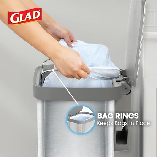 Image of Glad Stainless Steel Step Trash Can, Series 2 with Clorox Protection - Large Metal Kitchen Garbage Bin with Soft Close Lid, Foot Pedal and Waste Bag Roll Holder, 20 Gallon
