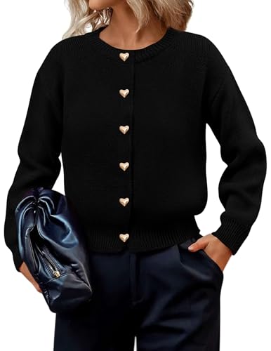 PRETTYGARDEN Cardigan Sweaters for Women Trendy Long Sleeve Open Front Button Down Jacket 2025 Fall Clothes Winter Coats (Black,Medium)