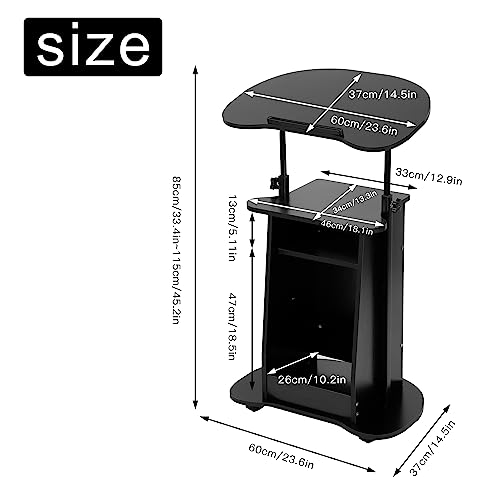 bimiti Mobile Lectern Podium Stand Height Adjustable Sit-to-Stand Desk with Tilting Desktop & Storage Cabinet Rolling Lectern Cart Laptop Desk on Wheels, Podium Stand for Classroom Church Home Office