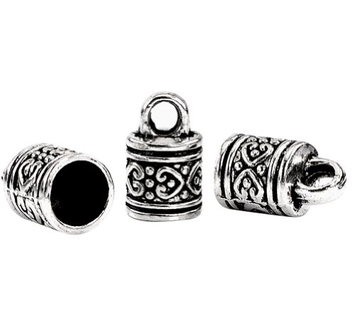 HOUSWEETY 40 Silver Tone Pattern Carved Column Pendants/Necklace End Caps 16x10mm