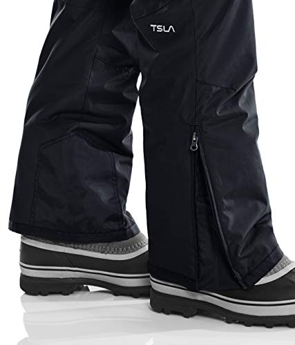 Tsla Men's Winter Snow Bibs, Waterproof Insulated Snowboard Overalls, Ripstop Windproof Ski Pants, Winter Ski Snow Overall Black, Large #TOP6