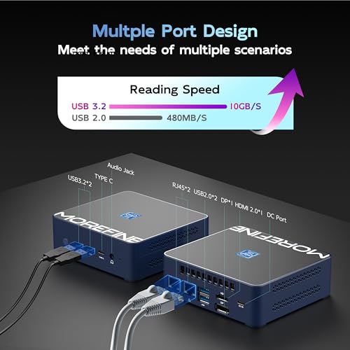 Image of MOREFINE M9S Mini PC, 12th Gen Alder Lake N305 (Up to 3.8GHz) 16GB DDR5 RAM 512GB M.2 NVMe SSD, Dual LAN Mini Computer Supports WiFi6 BT5.2, Mini PC Support 4K@60Hz Triple Display for Home-Server