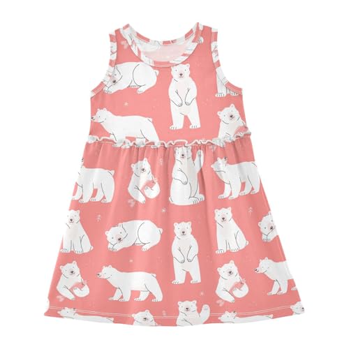Polar Bears Girl Sleeveless Tank Dress Cute Pink Crewneck Twirl Swing Dress for Kids 3T2