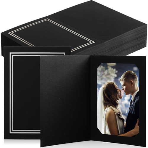 Image of Fainne 150 Pcs Photo Folders for 4x6 or 5x7 Pictures Photo Frame Note Cards Paper Greetings Cardboard Inserts Cards Picture Insert Notecard for Portraits(Black, Silver Lining)