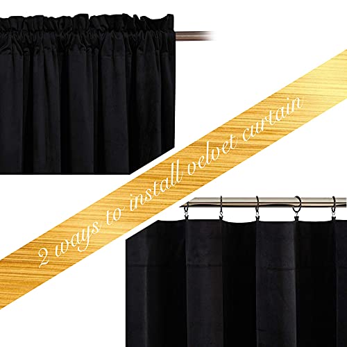 Nicetown Black Velvet Blackout Curtains, Solid Heavy Matt Rod Pocket Drapes/Window Treatments For Hall, Theater (2 Pieces, 96 Inches Long) #TOP2