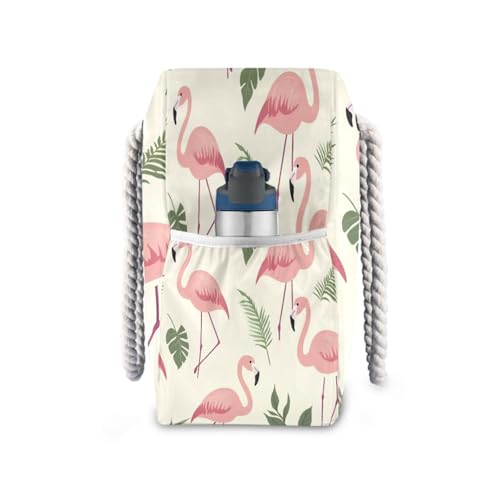 Beach Bag - Large Tote Bags for Women Flamingo Palm Leaves Pattern Shoulder Bags Zipper Waterproof Sandproof for Travel Gym Swim Daily3