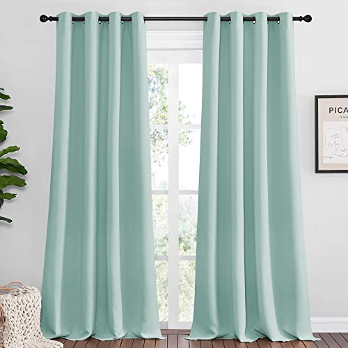 Image of NICETOWN Aqua Blue Blackout Curtains 90 inch Long for Office, Dining Room, Guest Room, Sound Reducing Heat and Cold Block Curtain Panels for Modern Room Decorative (55 inch Wide by 90 inch Long, 2 Pieces)