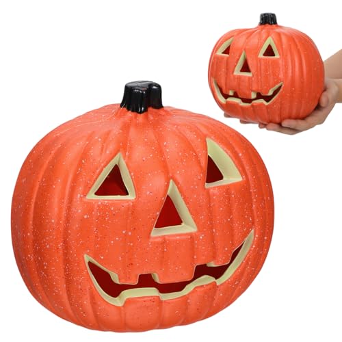MAGICLULU Jack o Lantern Pumpkins Small Plastic Light Up Pumpkin Orange Lights Bright for Halloween Party Outdoor Indoor Decorations 7.86 x 7.07 inch