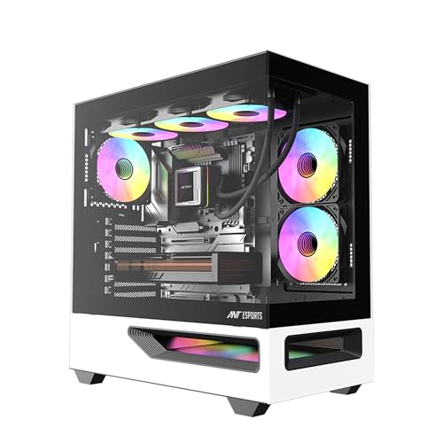 Ant Esports Crystal Spectra Computer Case/Gaming Cabinet - Black & White | Pre-Installed 5 ARGB Infinity Mirror PWM Fans