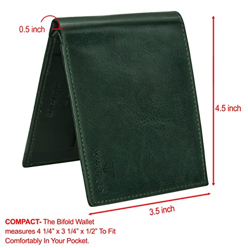 Image of Walrus Men's Wallet, Business Card Holder Vegan Leather Bi Fold Stylish Purse for Men, Card Case (Green) with RFID Blocking - Perfect for Gift for him