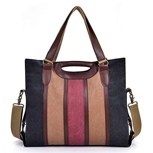 Bolso de hombro vintage de lona para mujer con asa superior, Negro (Negro), Talla única Cover
