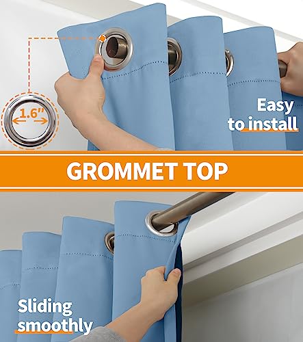 Image of YoungsTex 100% Blackout Curtains 63 Inch Length for Bedroom Window, Thermal Insulated Drapes with Grommet Heat Blocking for Living Room, Denim Blue, 2 Panels, 52 X 63 Inch