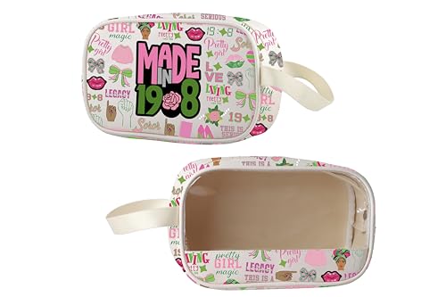 Lywjyb Birdgot Pink and Green Character Greek Sorority Clear Makeup Bag Pinkies Sorority Sisterhood Gift (Made in 08 Bag)