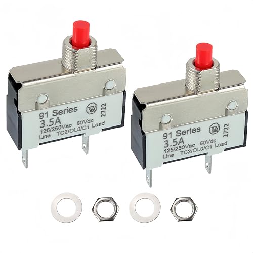 EPLZON 3.5A 3.5 Amps 125/250V AC 50V DC Manual Reset Push Button Thermal Circuit Breaker Overload Protection Quick Connect Terminals Switch for Upright Vacuum Cleaner(2Pack)