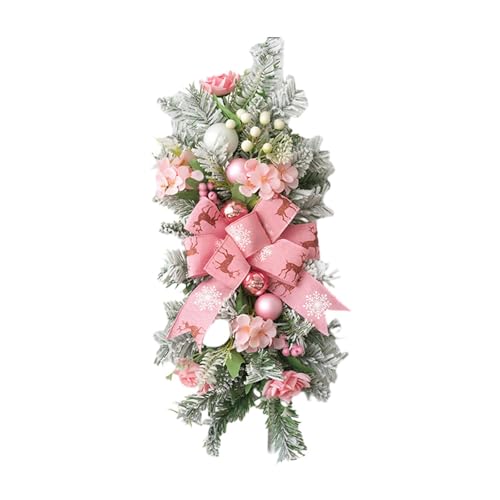 Tachiuwa Xmas Teardrop Arrangement for Easy Hanging, Decorative Wreath for Indoor Outdoor Use, Pink